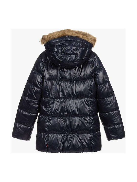 Levi's Kids Parka Long Hooded Navy Blue