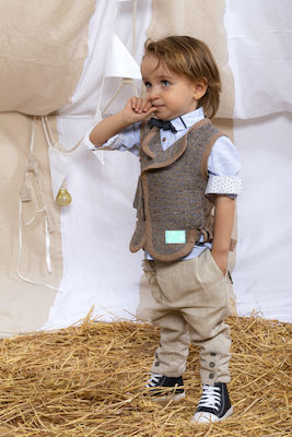 Baby u Rock Boys Linen Baptism Suit with Vest Lamar 3pcs Brown