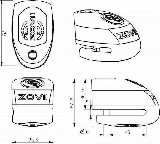 Zovii ZD6 Motorcycle Disc Brake Lock with Alarm & 6mm Pin in Orange
