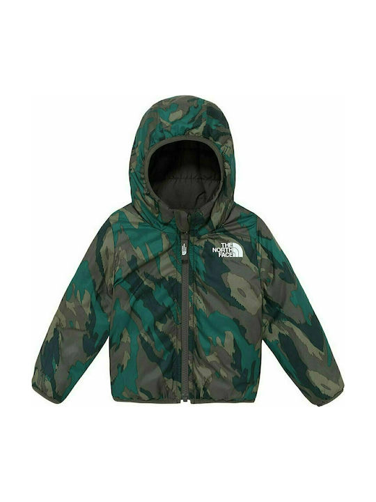 The North Face Kids Quilted Jacket Short with Hood Green Reversible Perrito