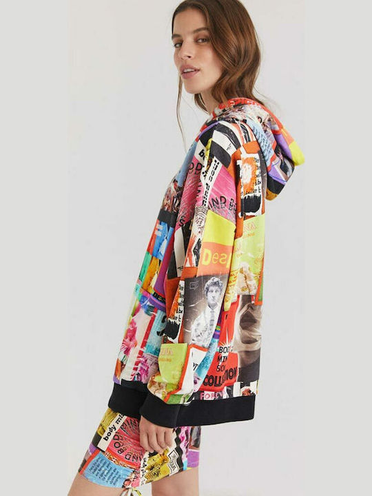 Mix Post Cards Long Women's Sweatshirt Hooded Multicolour