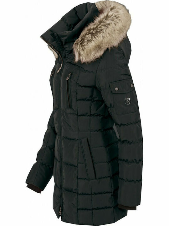 Hollywood Women's Long Puffer Jacket for Winter with Hood Black