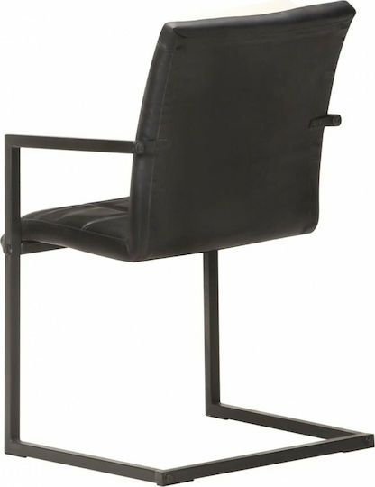 Cantilever Dining Room Genuine Leather Armchair Black 51x56x91cm 2pcs