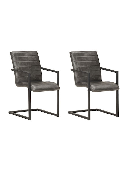 Cantilever Dining Room Genuine Leather Chair Grey 51x56x91cm 2pcs