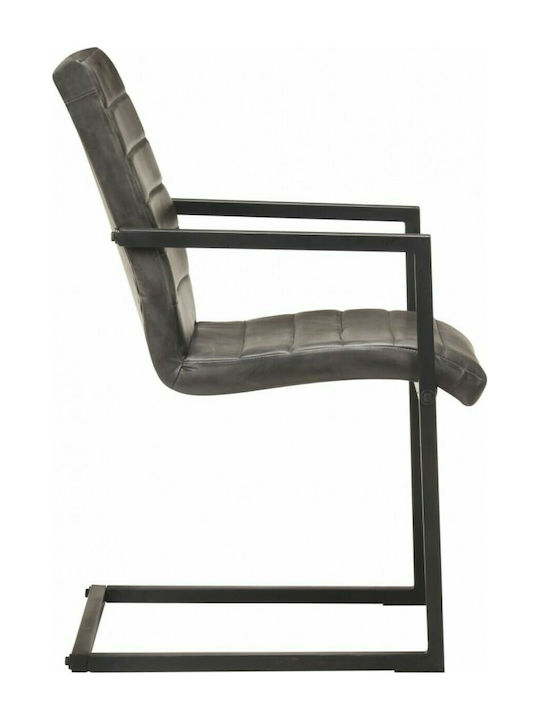 Cantilever Dining Room Genuine Leather Chair Grey 51x56x91cm 2pcs