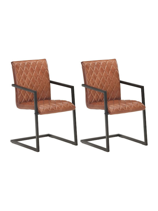 Cantilever Dining Room Genuine Leather Armchair Coffee 51x56x91cm 2pcs