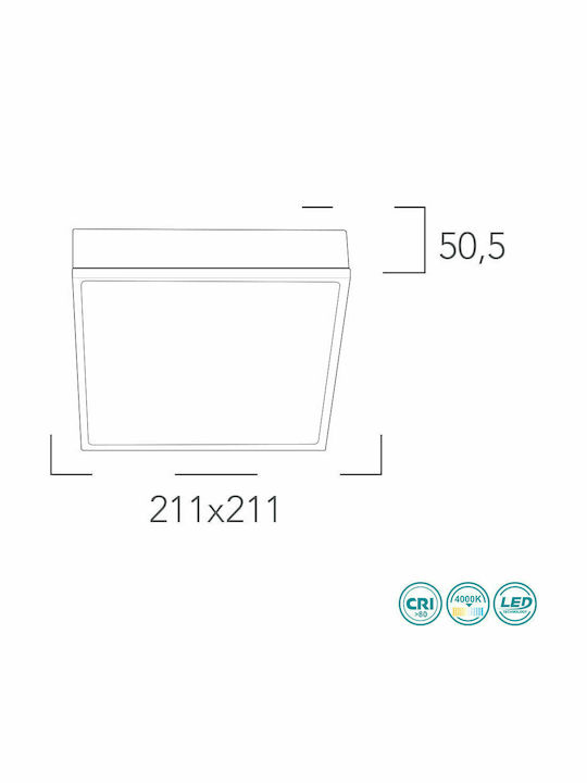 Fan Europe Klio Τετράγωνο Εξωτερικό LED Panel 36W με Φυσικό Λευκό Φως 4000K 21.1x21.1εκ.