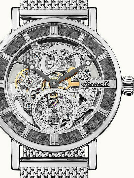 Ingersoll Herald Ανδρικό Ρολόι 40mm Αυτόματο με Ασημί Μεταλλικό Μπρασελέ