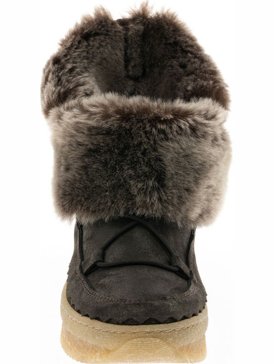 18KI8852 Wildleder Damen Stiefeletten Ankle Boots mit Pelz Braun