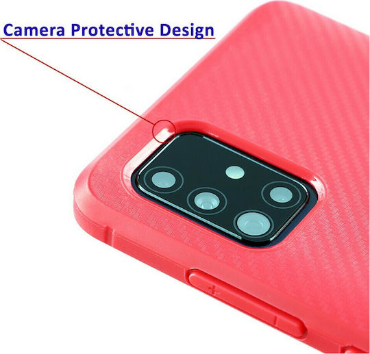 Idol 1991 Carbon Rugged Camera Protective Back Cover Σιλικόνης Κόκκινο (Galaxy A21s)