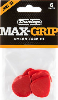 Dunlop Pane Chitarei Max-Grip Jazz III Nylon Pick Grosime 1.38mm Set 6buc