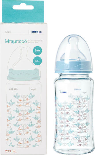 Korres Glass Baby Bottle Agali Anti-colic with Silicone Teat for 3+ Months Blue 230ml