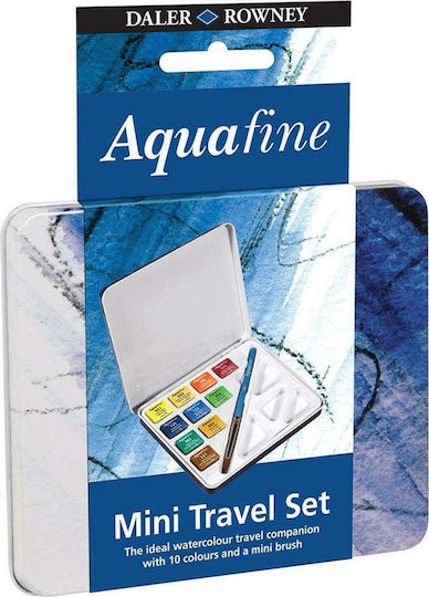Daler Rowney Aquafine Travel Tin Σετ Νερομπογιές Πολύχρωμες με Πινέλο 10τμχ