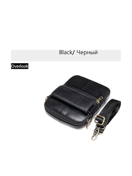 Leder Herrentasche Schulter / Crossbody Schwarz