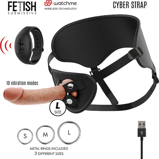 Fetish Submissive Cyber Strap Harness With Dildo Remote Control Watchme Technology L Gurtzeug mit Dildo in Hautfarbe