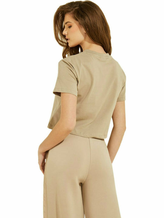 Guess Women's Summer Crop Top Cotton Short Sleeve Brown