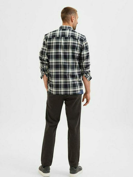 Selected Men's Shirt Long Sleeve Cotton Checked Black / White