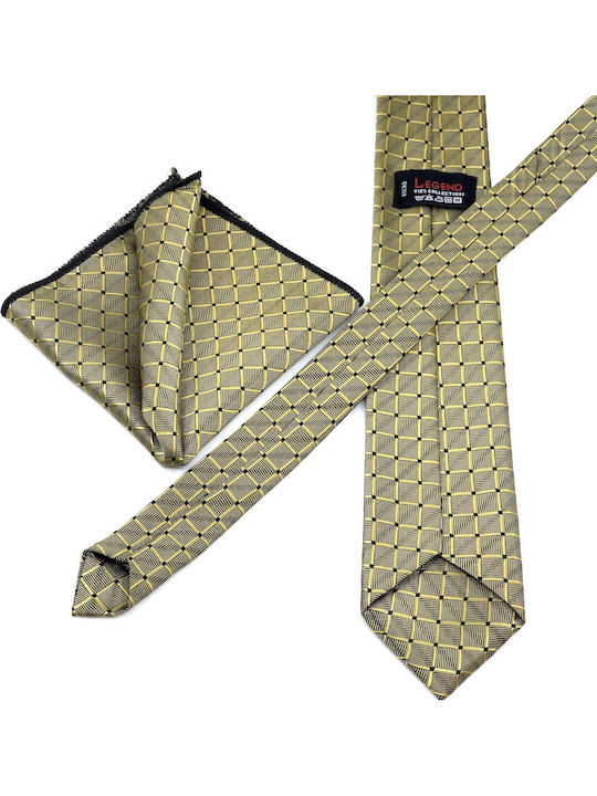 Legend Accessories Σετ Ανδρικης Γραβάτας Συνθετική με Σχέδια σε Χρυσό Χρώμα