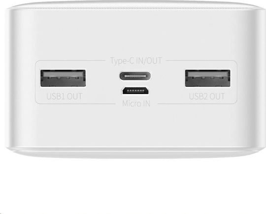 Baseus Bipow Power Bank 30000mAh 15W mit 2 USB-A Anschlüssen und USB-C Anschluss Stromlieferung Weiß