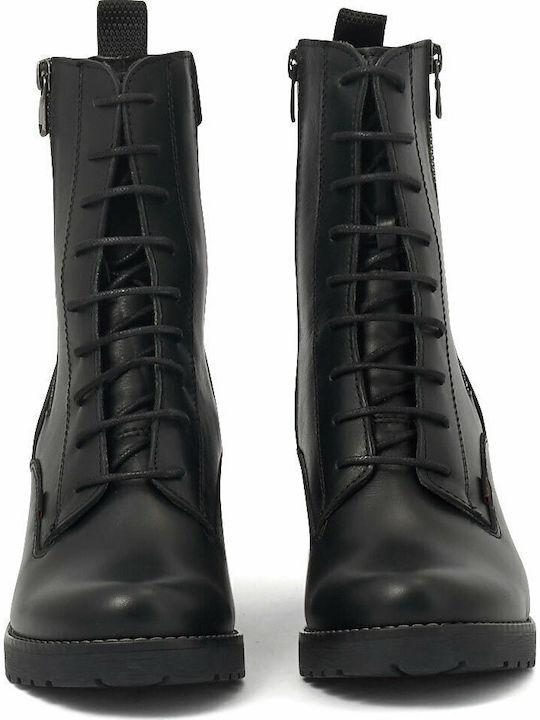 Leather Women's Ankle Boots with Medium Heel Black
