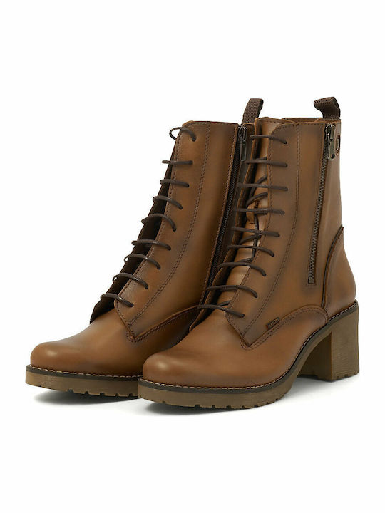 Leather Women's Ankle Boots with Medium Heel Tabac Brown