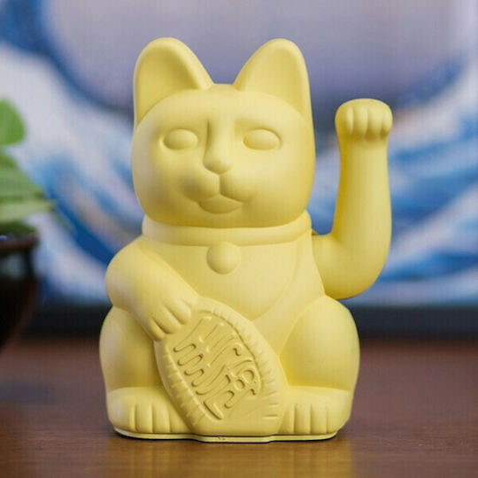 Donkey Decorative Cat made of Plastic Lucky Cat Maneki in Yellow 10.5x8.5x15cm 1pcs