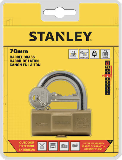 Stanley Bronze Padlock Brass with Key 70mm 1pcs
