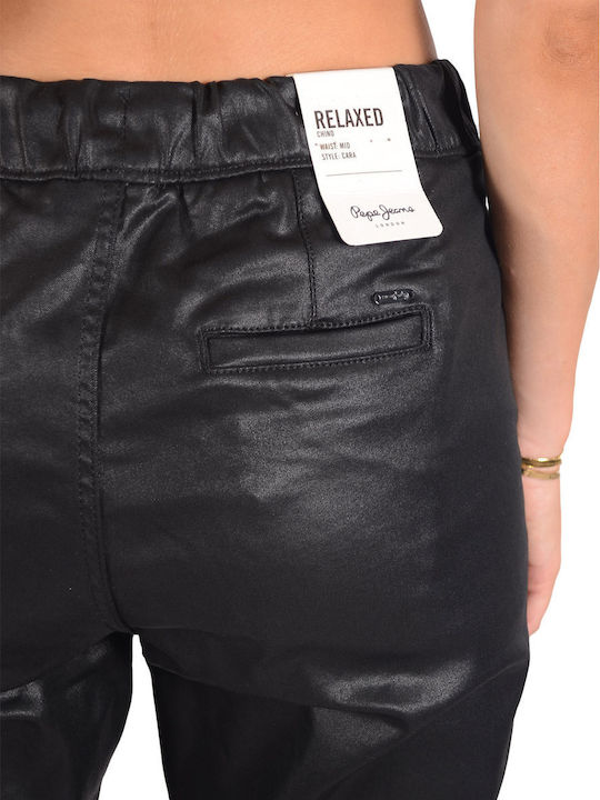 Cara Women's Fabric Trousers with Elastic Relaxed Fit Black