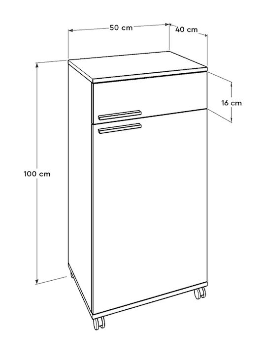 Diamond Office Storage Chipboard Cabinet With Wheels & Drawers Λευκό L50xW40xH100cm