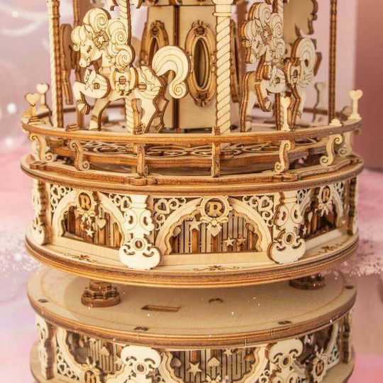 Robotime Παιχνίδι Κατασκευών Ξύλινo DIY Romantic Carousel Music Box για Παιδιά 14+ Ετών