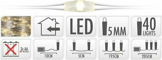 40 Lichterketten LED 2m. Warmes Weiß Batterie in Zeichenfolge 1Stück