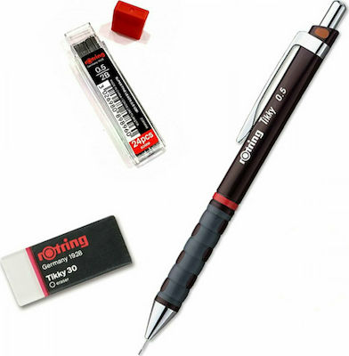 Rotring Tikky Creion mecanic de desen 0.5mm cu Radiera 3buc Burgundy