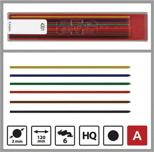 Koh-I-Noor 6x6 Μύτες Μολυβιού 4301 Πάχους 2mm Πολύχρωμες