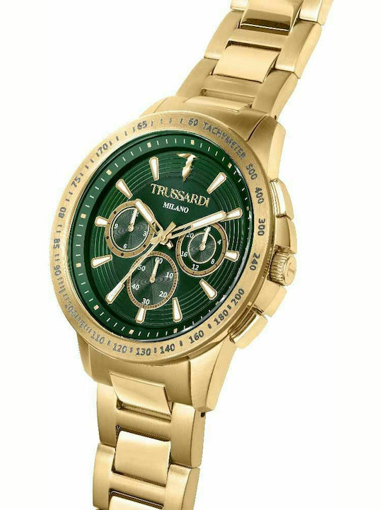 Trussardi T-Hawk Men's Watch 44mm Chronograph Battery with Gold Metal Bracelet
