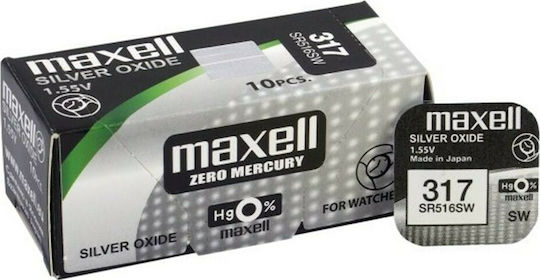 Maxell 317/SR516SW Μπαταρία Silver Oxide Ρολογιών SR516 1.55V 1τμχ