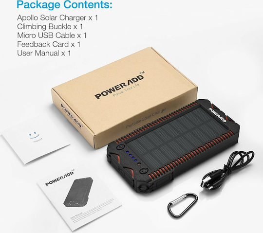Poweradd Apollo 2 Solar Power Bank 12000mAh 18W cu 2 Porturi USB-A Negru