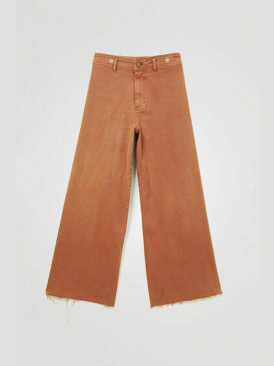 Hochgeschnitten Damenjeans Schlaghose Braun