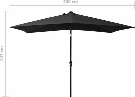 Quadratischer Metallischer Garten- und Terrassen-Sonnenschirm Schwarz 3x2xHöhe 2.47m