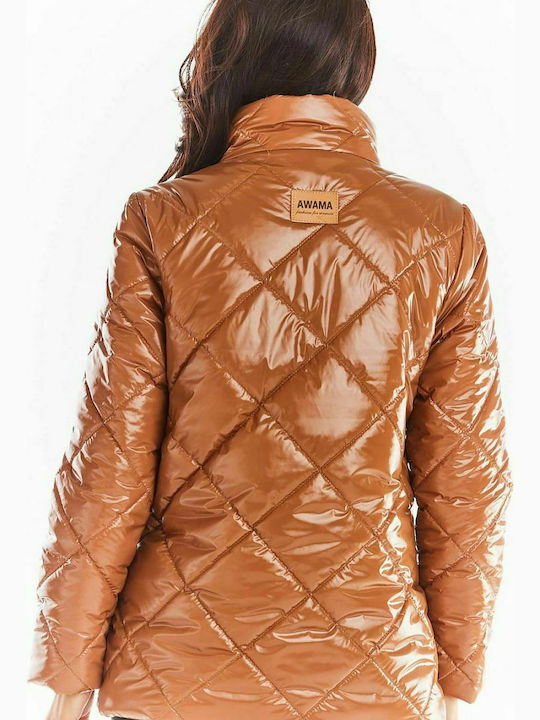 Awama Women's Short Puffer Jacket for Winter Brown