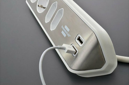 Brennenstuhl Πολύπριζο 4 Θέσεων με 2 USB-A και Καλώδιο 2m Ασημί