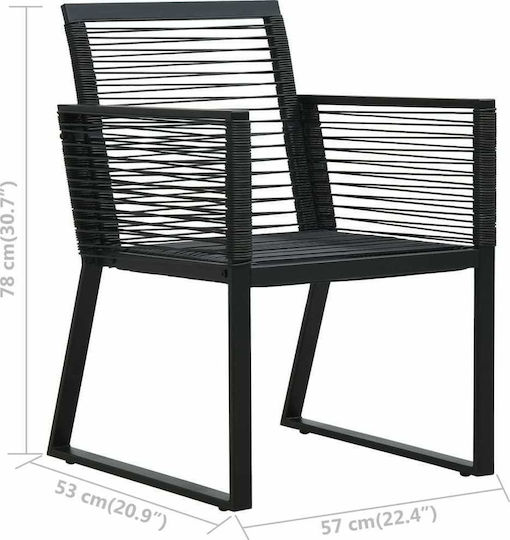 Outdoor-Stuhl Rattan Black Velvet-Black Metal 2Stück 57x53x78εκ.