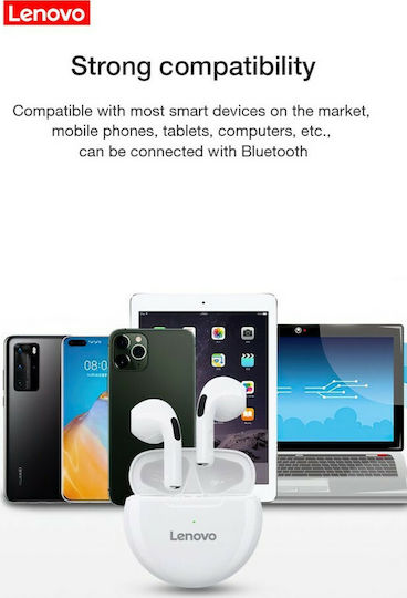 Lenovo HT38 Earbud Bluetooth Handsfree Earphones with Sweat Resistance and Charging Case White