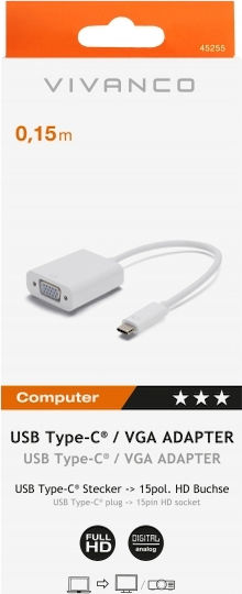 Vivanco Convertor USB-C masculin în VGA feminin Alb 1buc 45255