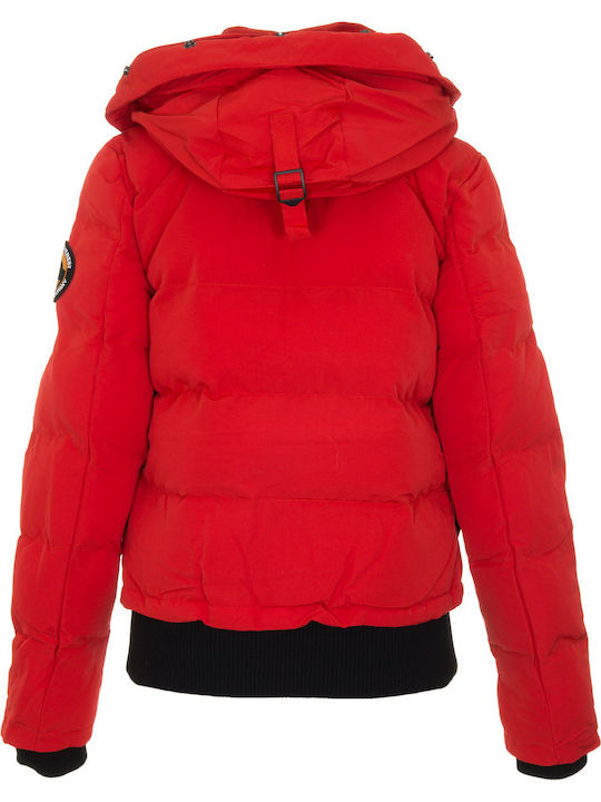 Everest Kurz Damen Puffer Jacke mit pelziger Kapuze für Winter Rot