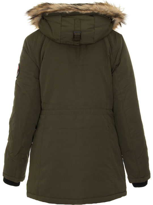 Everest Lang Damen Parka Jacke mit pelziger Kapuze für Winter Khaki
