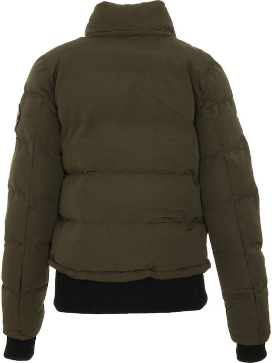 Everest Women's Short Puffer Jacket for Winter with Hood Khaki