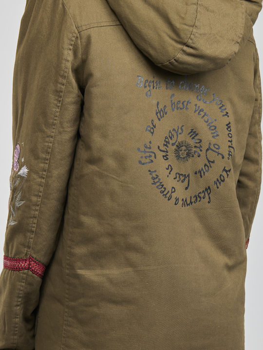 Lisboa Women's Long Parka Jacket for Winter with Hood Khaki