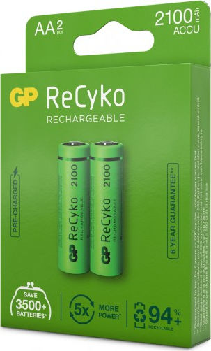 GP Batteries ReCyko Επαναφορτιζόμενες Μπαταρίες AA Ni-MH 2100mAh 1.2V 2τμχ