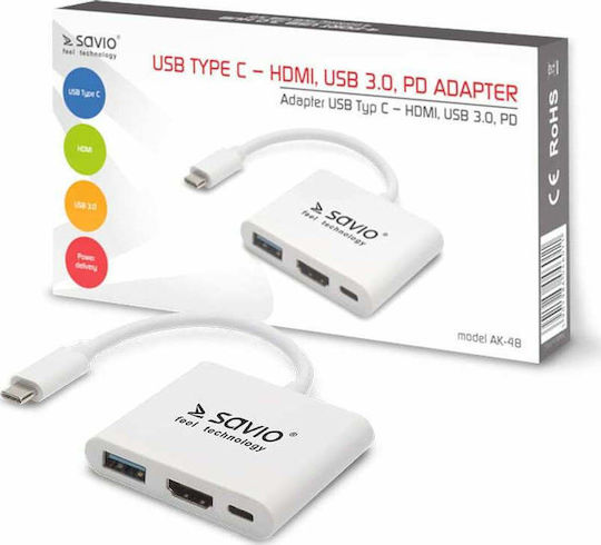 Savio USB-C Докинг станция с HDMI 4K PD Бял (AK-48)