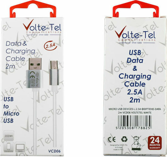Volte-Tel Regulär USB 2.0 auf Micro-USB-Kabel Weiß 2m (8178825) 1Stück